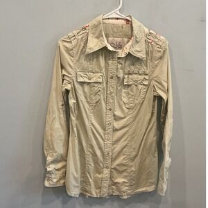Miss Top Gun Womens Cotton Button Down Shirt S Green Military Aviator Gorpcore